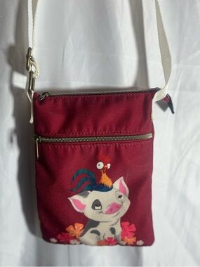 Disney Moana Pua and Hei Hei Burgundy Crossbody Bag with Cream Strap